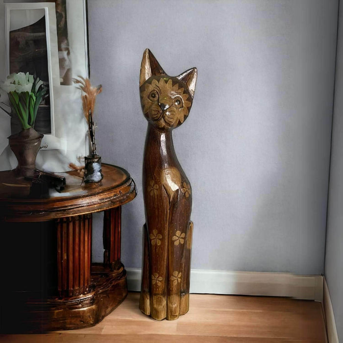 Gato madera artesanal 60 cm café oscuro DALX044A