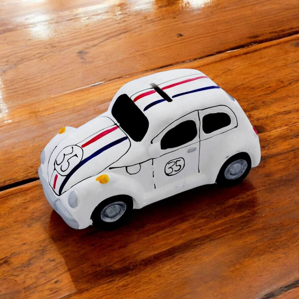 Alcancia decorativa de cerámica diseño auto escarabajo
