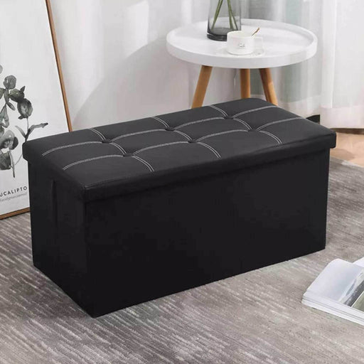 Banco baúl otomano plegable de ecocuero negro CDX714