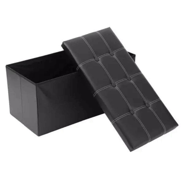 Banco baúl otomano plegable de ecocuero negro CDX714