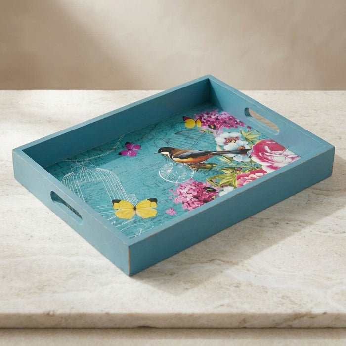 Bandeja decorativa de madera con flores 2013101400936