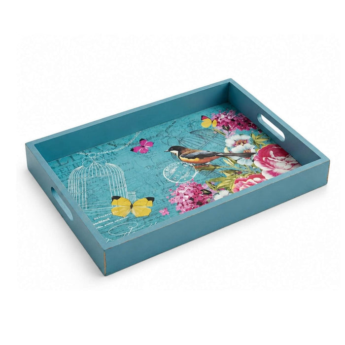 Bandeja decorativa de madera con flores 2013101400936