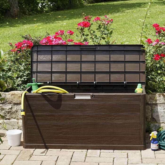 Baúl italiano organizador de jardín 117x45x56 280l café 164-CAF