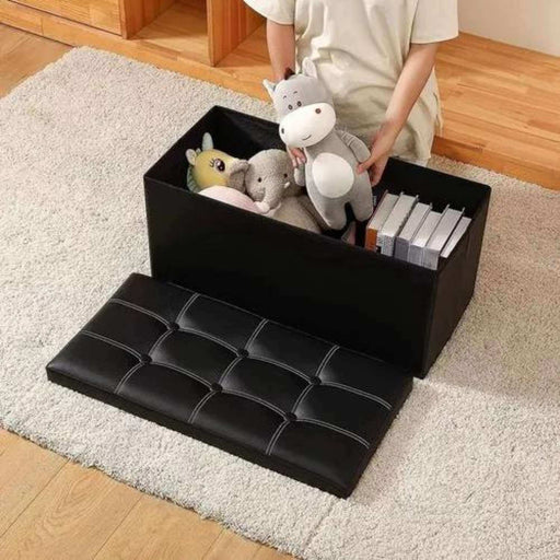 Baúl otomano plegable de ecocuero negro CDX714