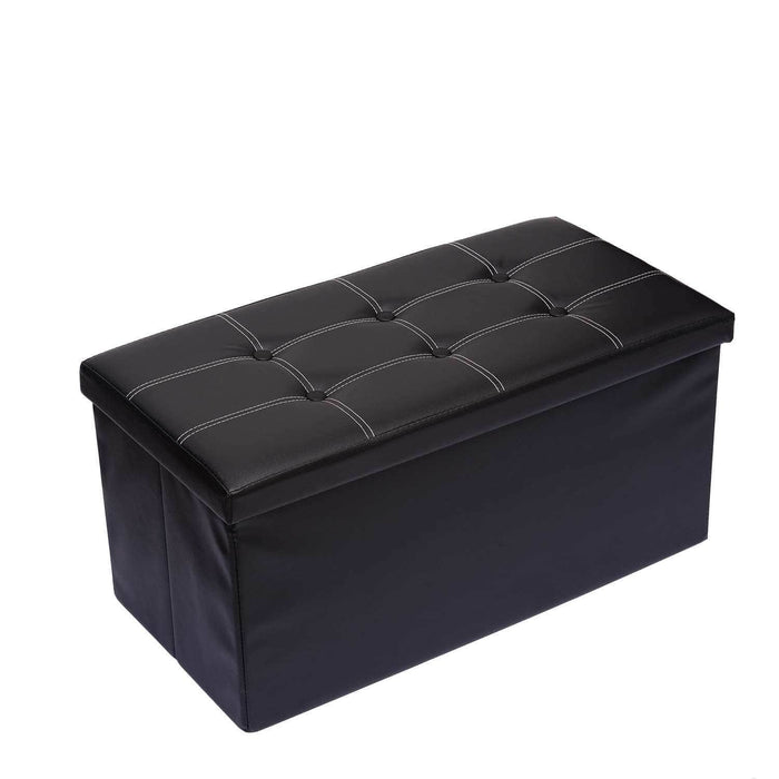 Baúl otomano plegable de ecocuero negro CDX714