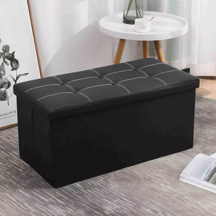 Baúl otomano plegable de ecocuero negro CDX714