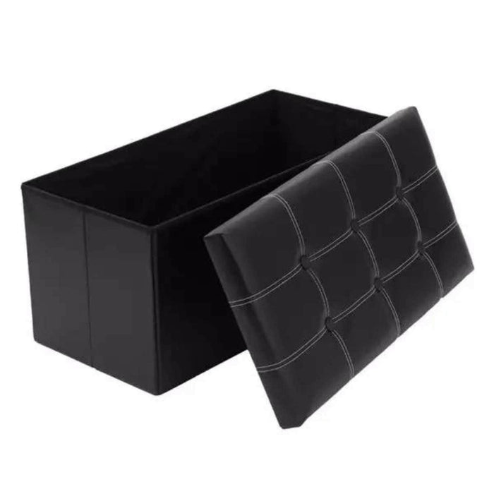 Baúl otomano plegable de ecocuero negro CDX714