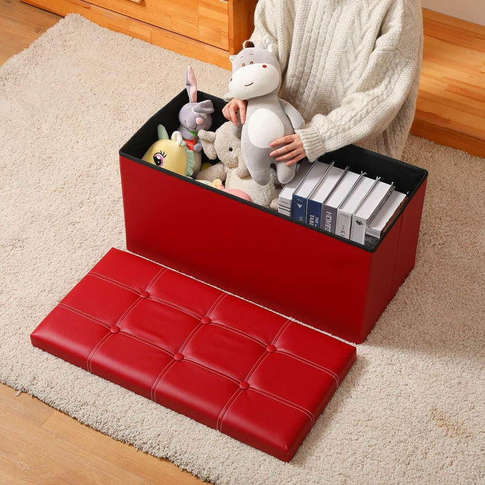 Baúl otomano plegable de ecocuero rojo CDX716