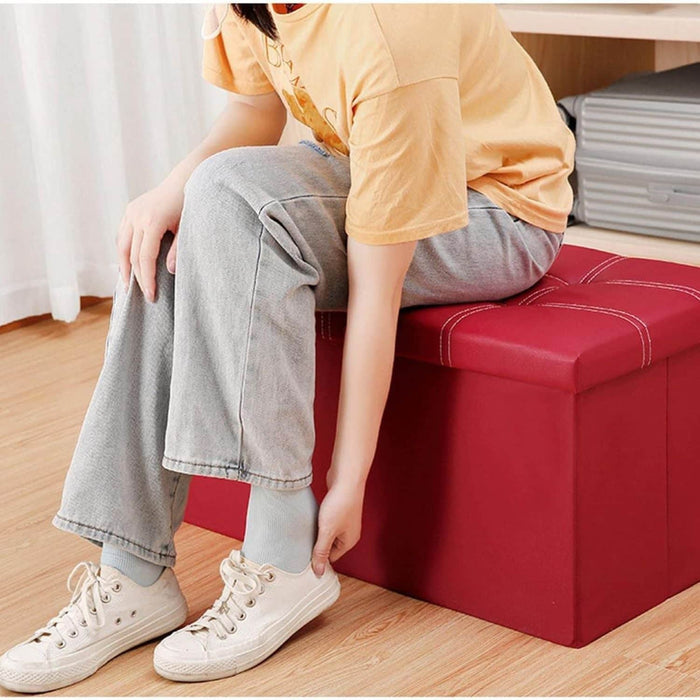 Baúl otomano plegable de ecocuero rojo CDX716