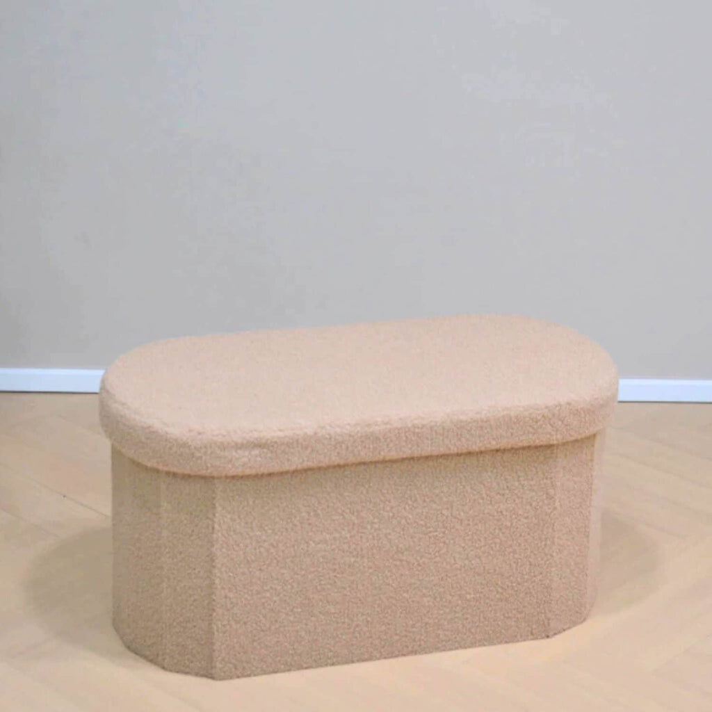 Baúl plegable ovalado bouclé beige
