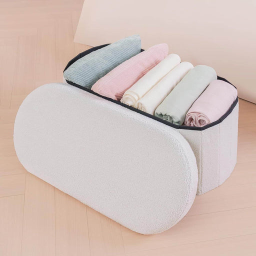 Baúl plegable ovalado bouclé crema DDT6258blanco