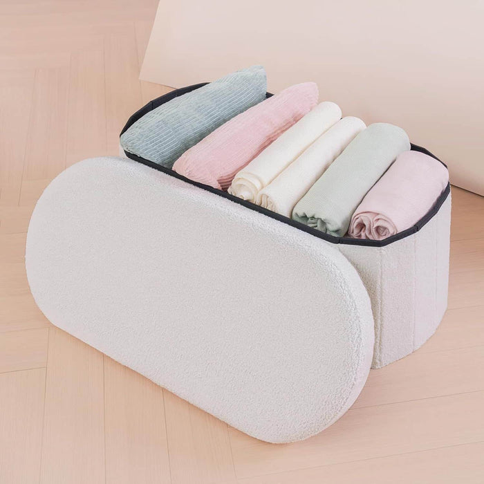 Baúl plegable ovalado bouclé crema DDT6258blanco