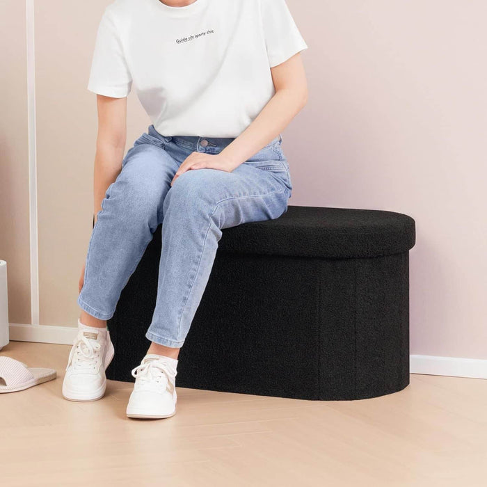 Baúl plegable ovalado bouclé negro DDT6258negro