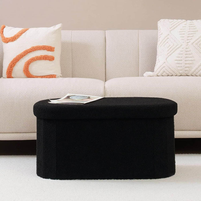 Baúl plegable ovalado bouclé negro DDT6258negro