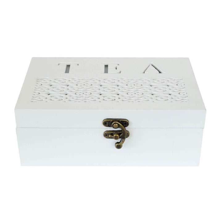 Caja para té de madera tallada blanca Y172-15