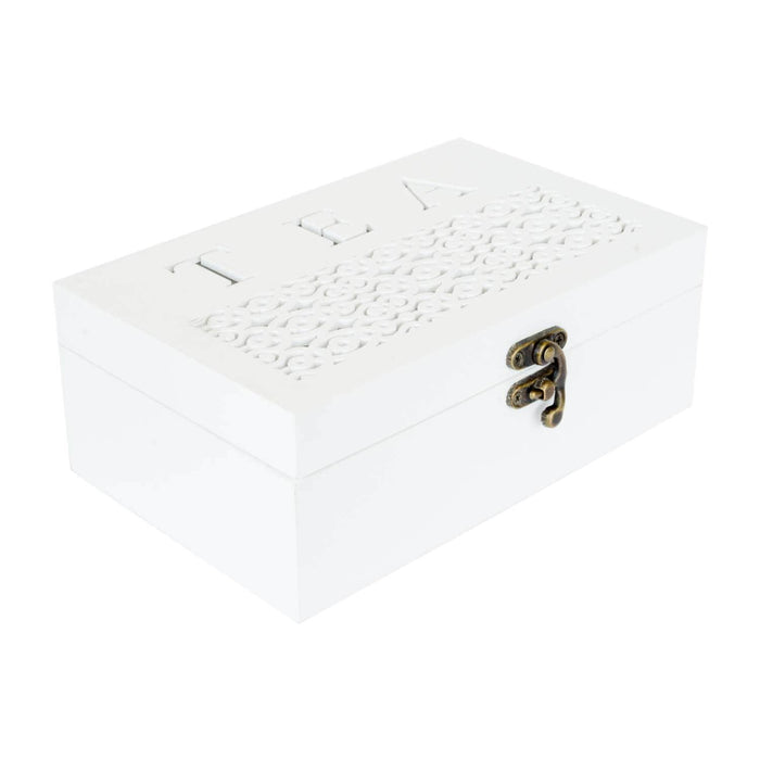 Caja para té de madera tallada blanca Y172-15