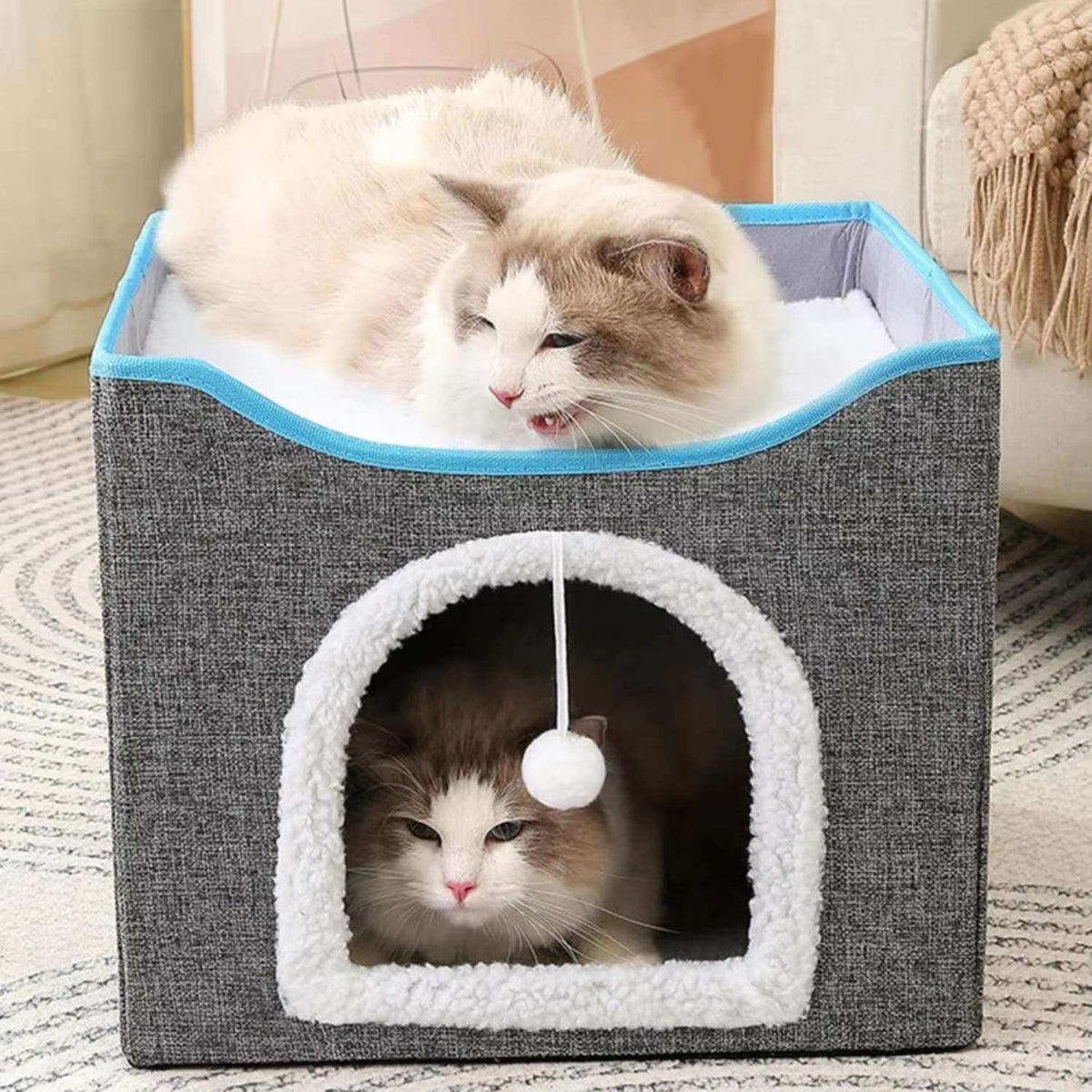 Cama Con Calefacción Para Gatos - Casa Abovedada, Temperatura Ajustable, Forro Extraíble Lavable, Para Interior Y Exterior