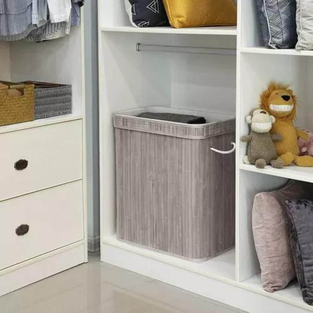 Cesto plegable para ropa de bambú gris