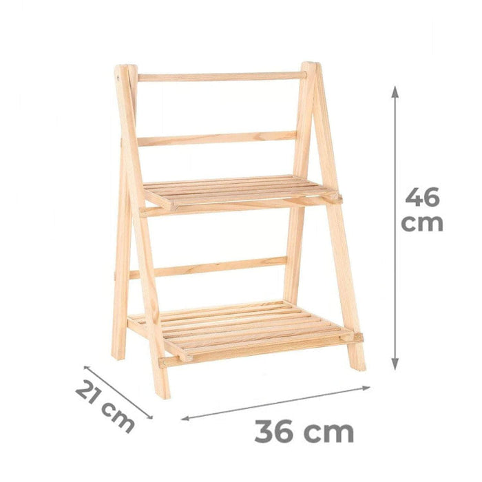 Estante plegable para plantas de madera 2 niveles natural Y184-1