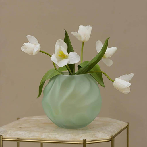 Florero pecera de vidrio verde menta 15 Cm BCT8499