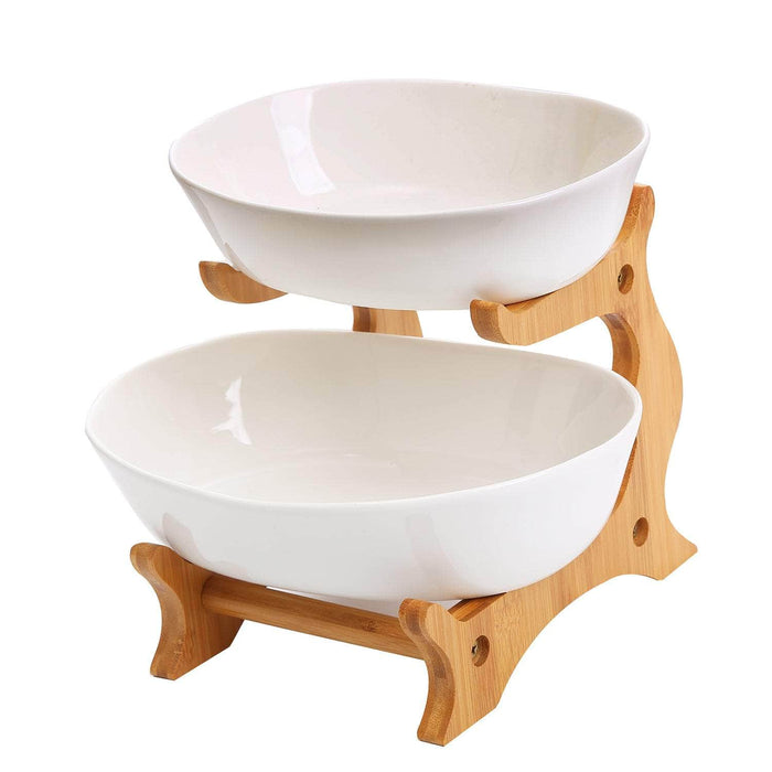 Frutera cerámica y madera 2 niveles 26cm 21YXP5485