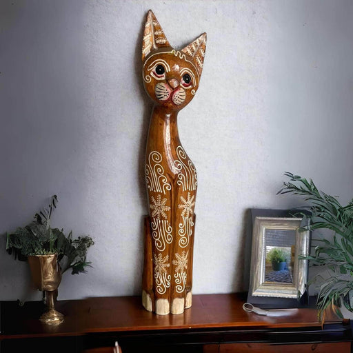 Gato madera artesanal 60 cm café claro DALX045A