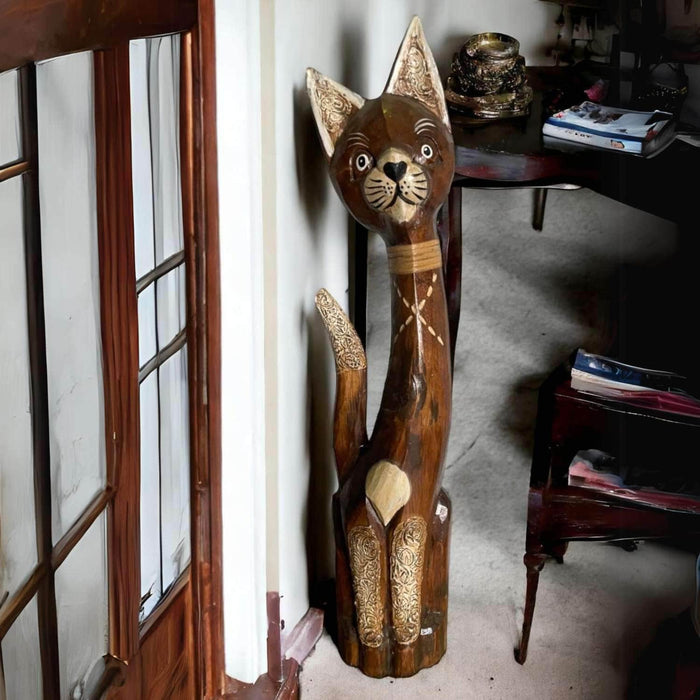 Gato madera artesanal 60 cm café DALX040A