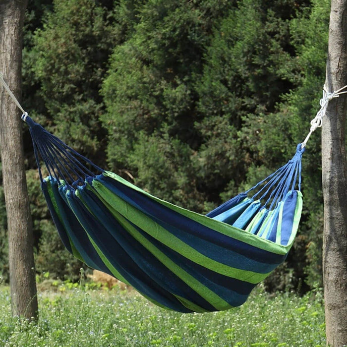 Hamaca de algodón azul y verde 2 plazas 180x150 cm 20PXP523-AZUVER