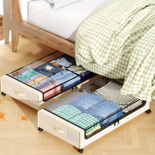 Organizador bajo cama con ruedas beige DAX1713