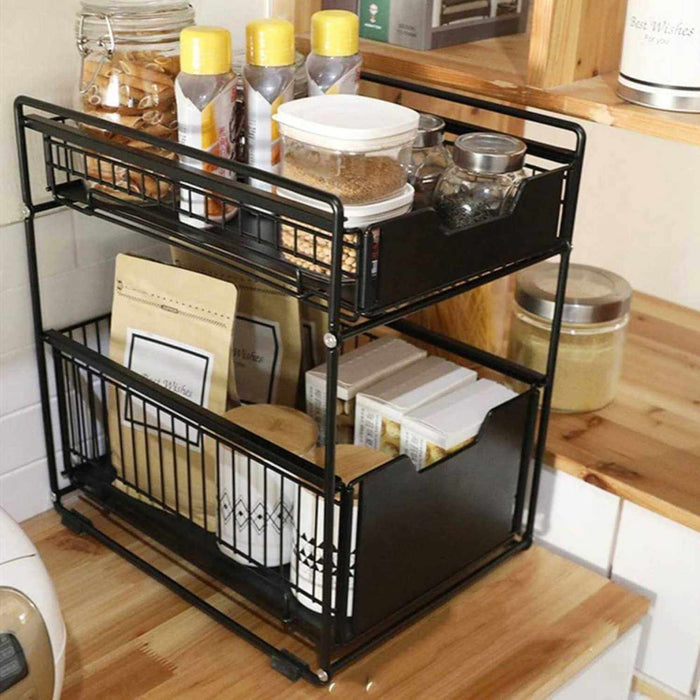 Organizador cesta de cocina y baño 2 niveles negro 20JXP1177-NE