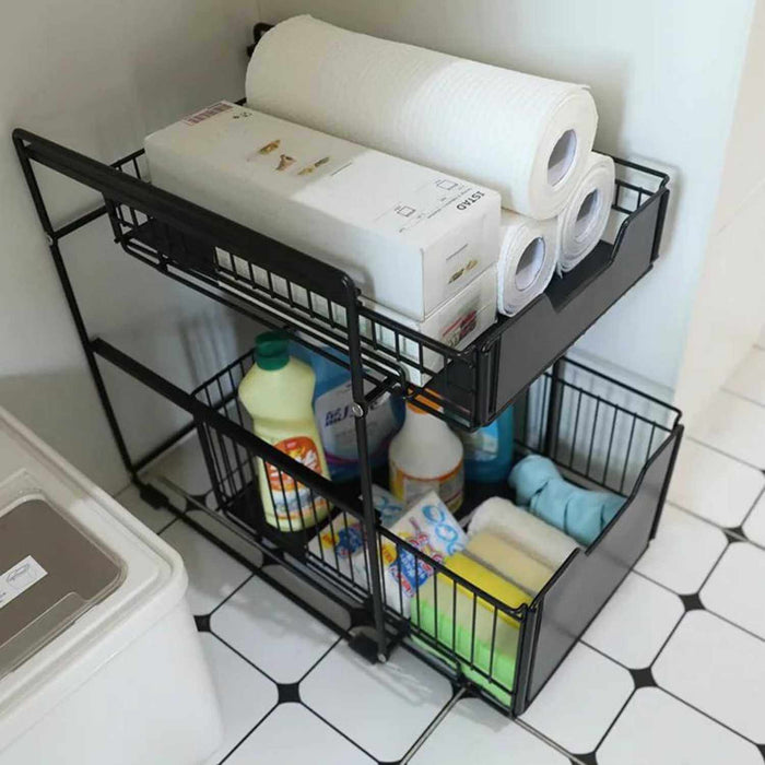 Organizador cesta de cocina y baño 2 niveles negro 20JXP1177-NE