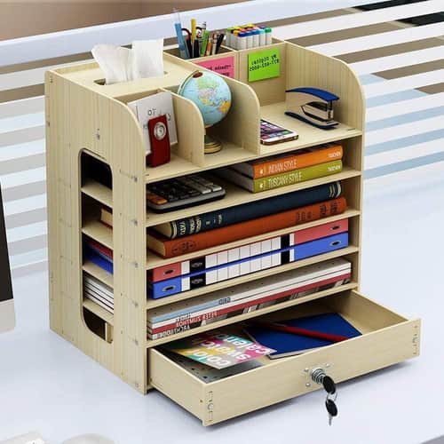 Organizador de escritorio multiuso de madera beige 20LXP204-BEIGE