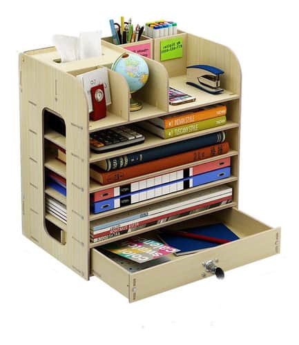 Organizador de escritorio multiuso de madera beige 20LXP204-BEIGE