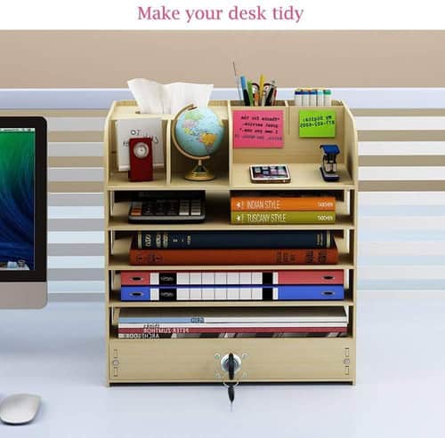 Organizador de escritorio multiuso de madera beige 20LXP204-BEIGE