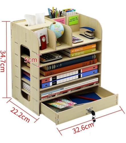 Organizador de escritorio multiuso de madera beige 20LXP204-BEIGE