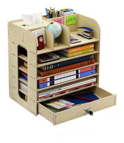 Organizador de escritorio multiuso de madera blanco 20LXP204-BLANCO