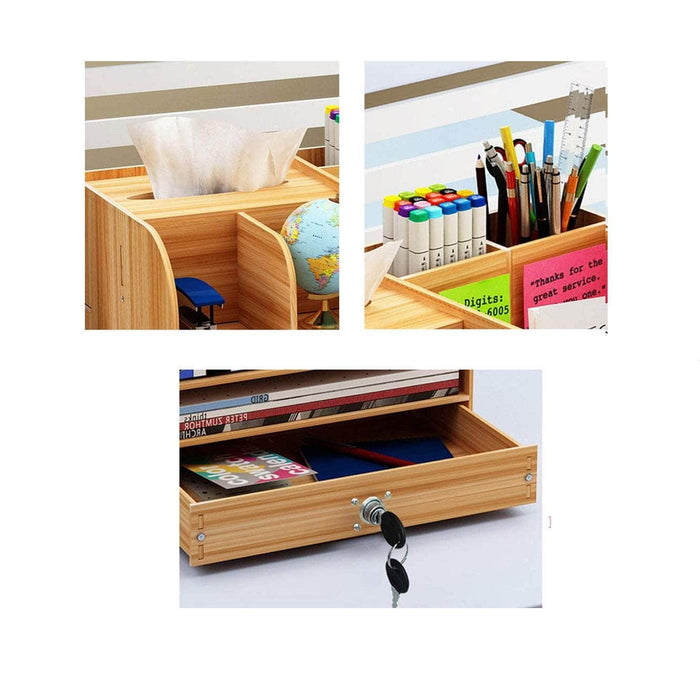 Organizador de escritorio multiuso de madera café 20LXP204-CAFE