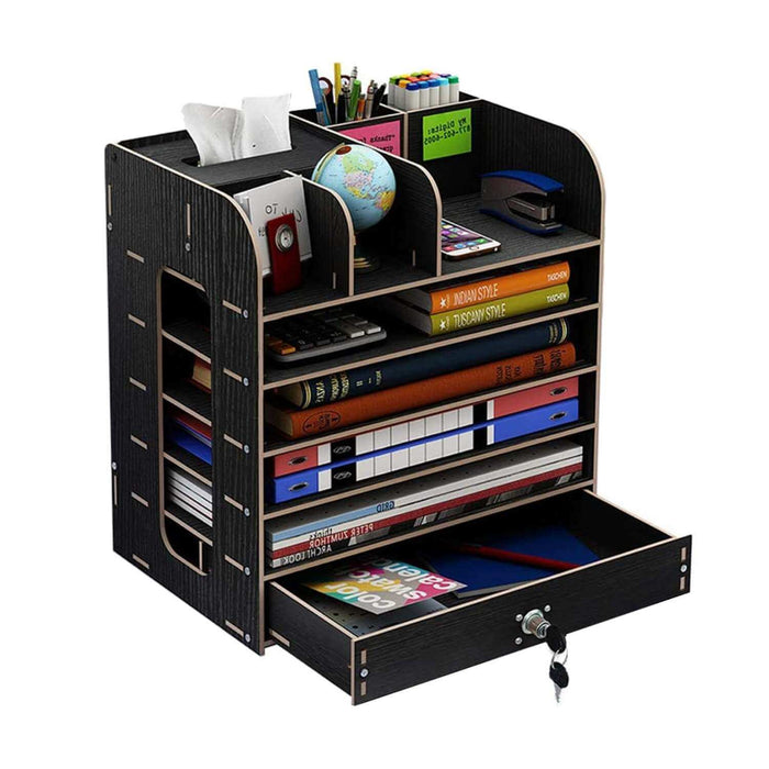 Organizador de escritorio multiuso de madera negro 20LXP204-NEGRO