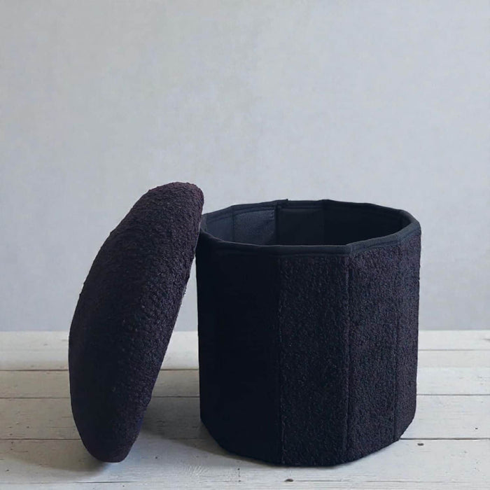 Puff baúl redondo bouclé DDT6263negro