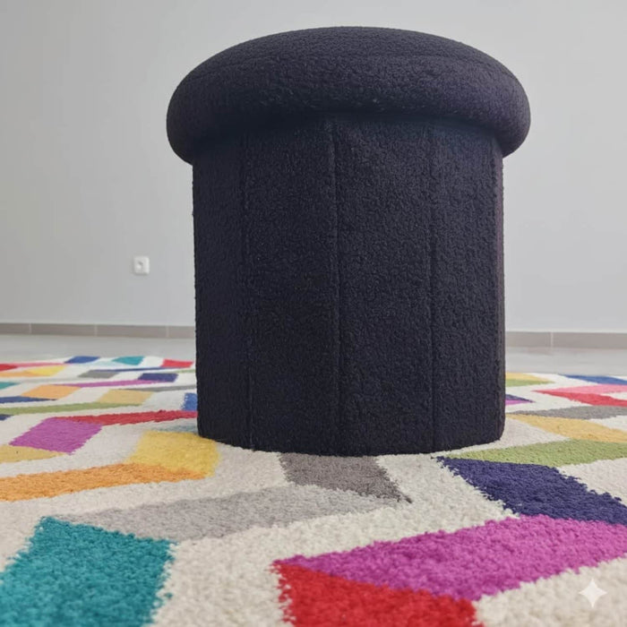Puff baúl redondo bouclé DDT6263negro