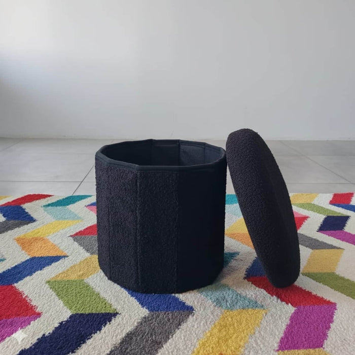 Puff baúl redondo bouclé DDT6263negro