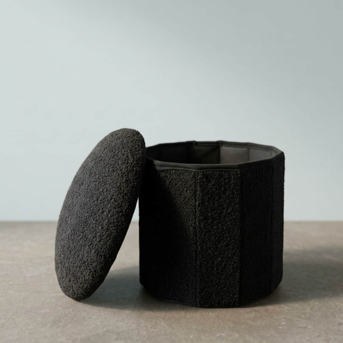 Puff baúl redondo bouclé DDT6263negro