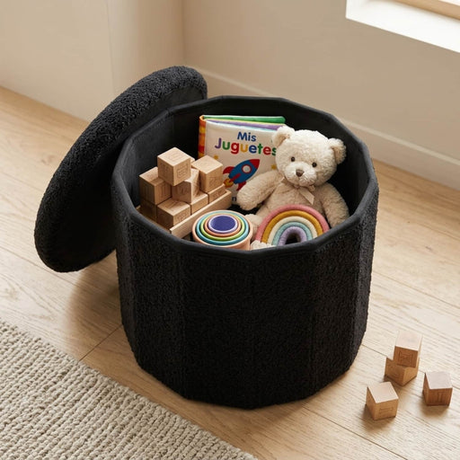 Puff baúl redondo bouclé DDT6263negro