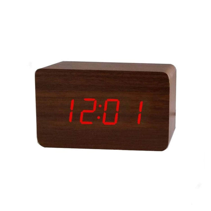 Reloj despertador digital  de madera  luz led roja Y19131-2Cafe