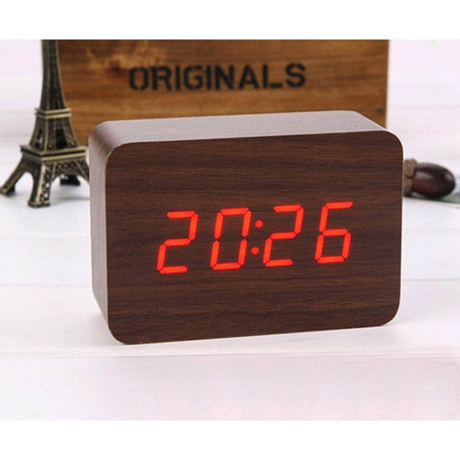 Reloj despertador digital  de madera  luz led roja Y19131-2Cafe