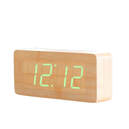 Reloj despertador digital de madera luz led verde Y19131-2Blanco