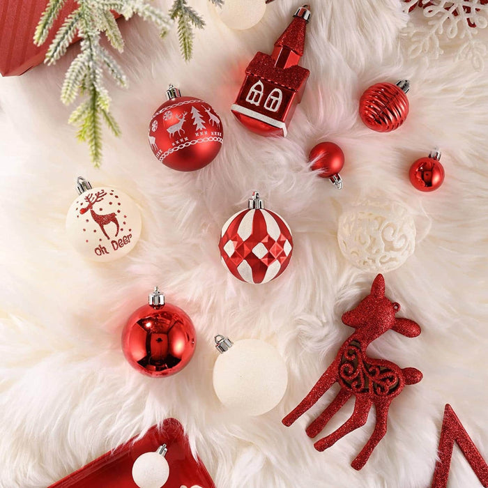 Set 100 adornos navideños rojo/blanco WKD19PB-025