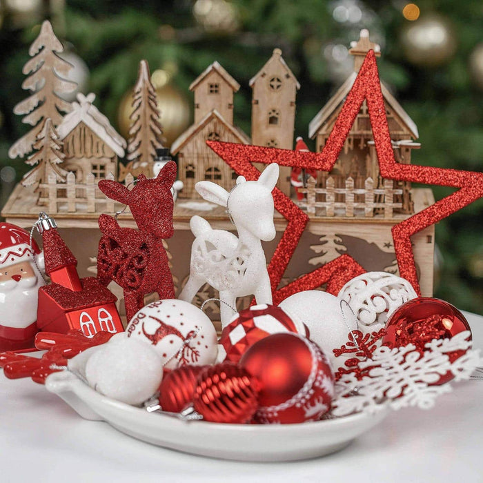 Set 100 adornos navideños rojo/blanco WKD19PB-025