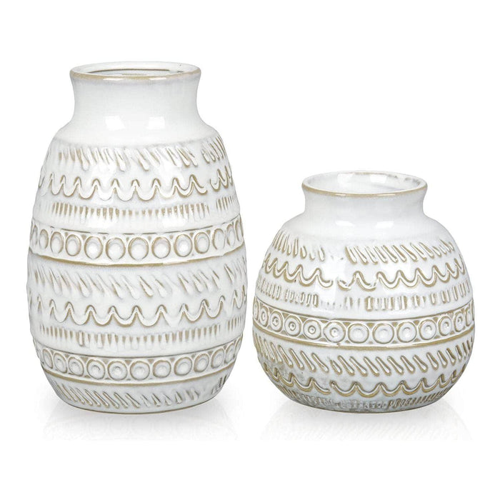 Set 2 jarrones cerámica texturizada blanca TLS21HP010