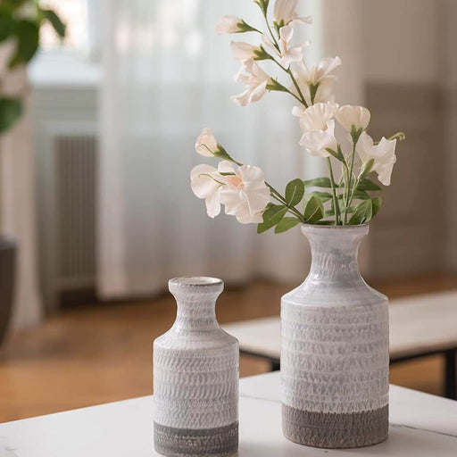 Set 2 jarrones de cerámica bicolor blanco/gris TLS19HP016